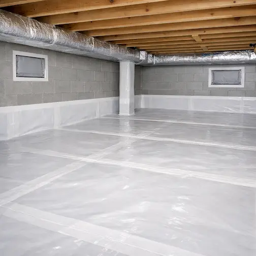 Encapsulated crawl space with new vapor barrier and insulation Fort Collins