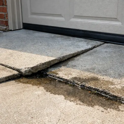 Sunken driveway slab before mudjacking Fort Collins